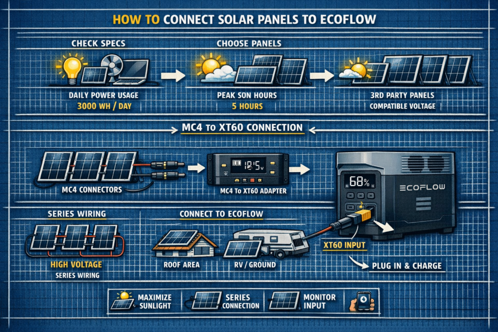 How to Connect Solar Panels to EcoFlow – Series, Parallel, and Mixed Wiring Guide