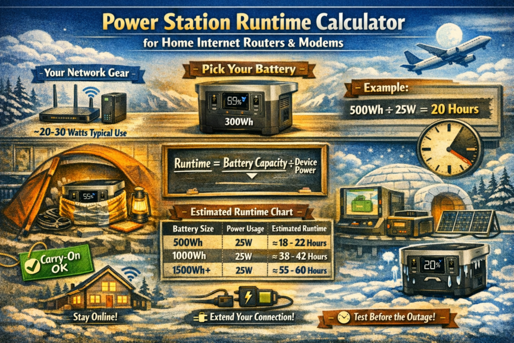 Power Station Runtime Calculator for Home Internet Routers & Modems